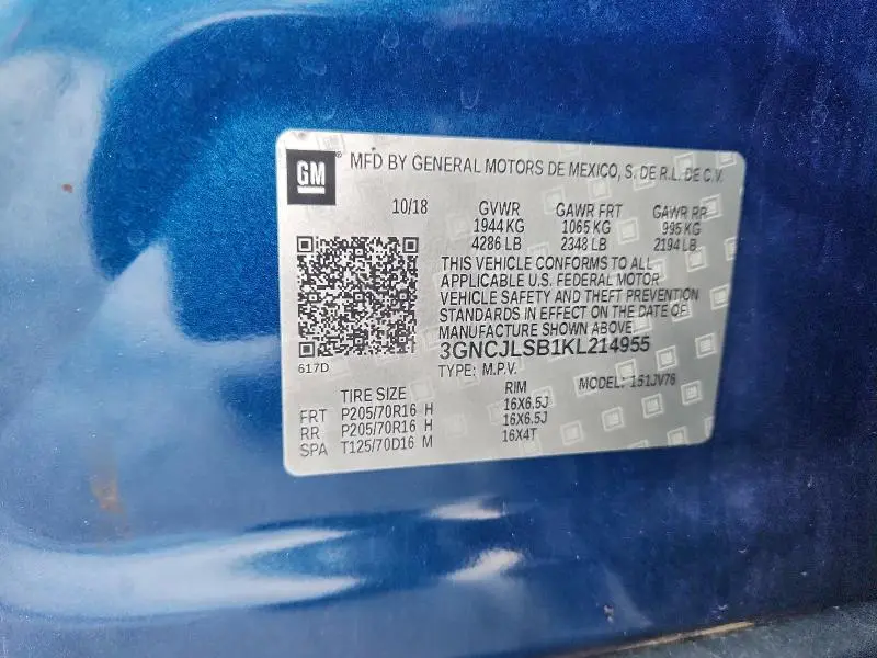 2019 CHEVROLET TRAX 1LT  