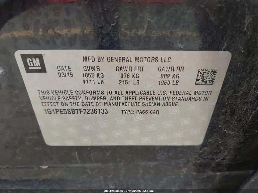 2015 CHEVROLET CRUZE 2LT AUTO