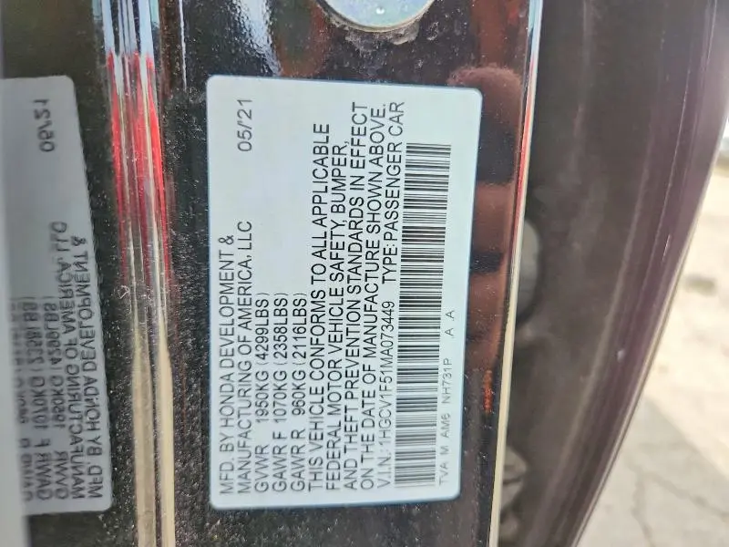 2021 HONDA ACCORD EXL  