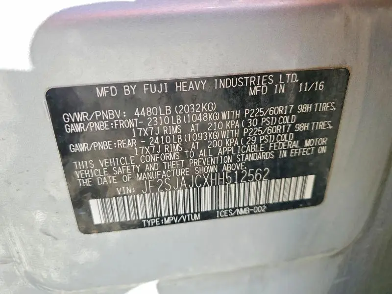 2017 SUBARU FORESTER 2.5I LIMITED  