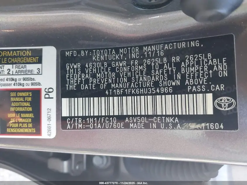 2017 TOYOTA CAMRY LE