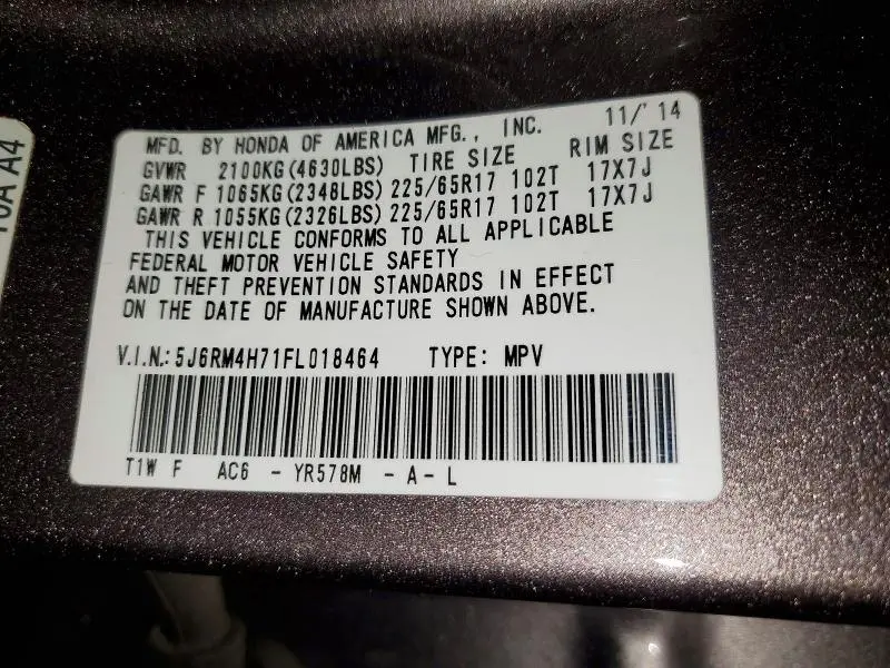 2015 HONDA CR-V EXL  