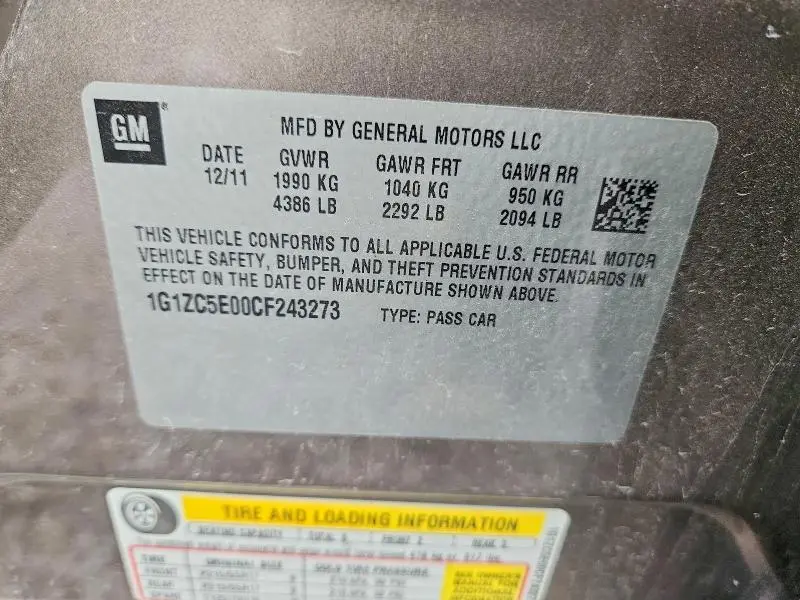 2012 CHEVROLET MALIBU 1LT  