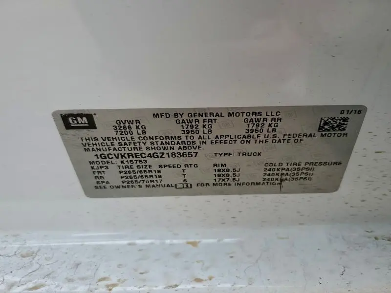 2016 CHEVROLET SILVERADO K1500 LT  