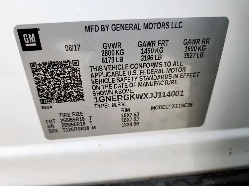 2018 CHEVROLET TRAVERSE LT  