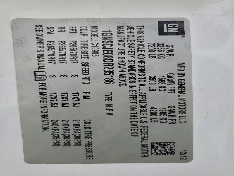 2013 CHEVROLET SUBURBAN C1500 LT  