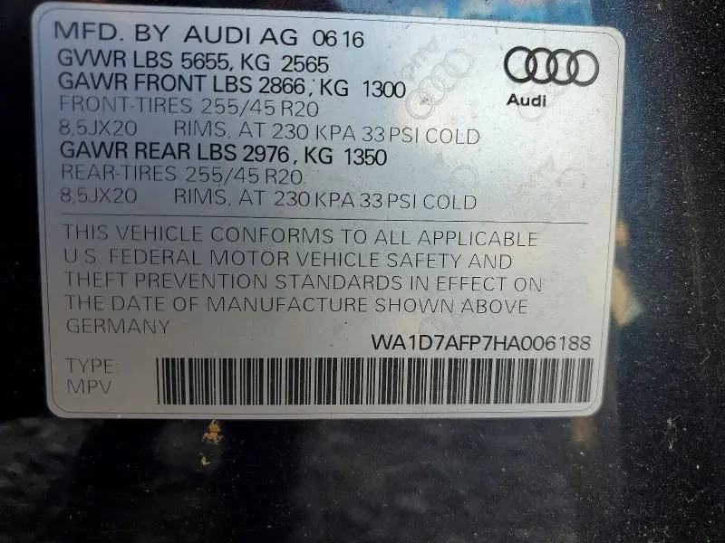 2017 AUDI Q5 PREMIUM PLUS S-LINE  