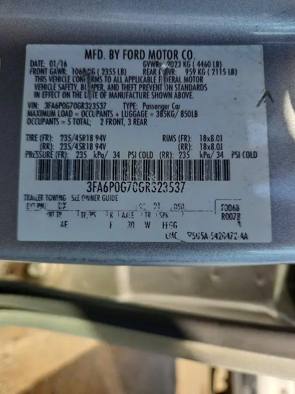 2016 FORD FUSION S  