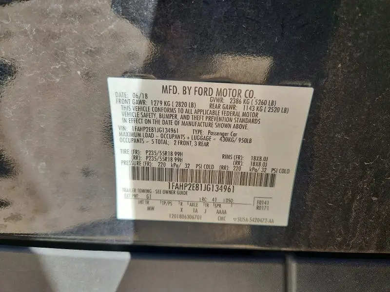 2018 FORD TAURUS SEL FWD  