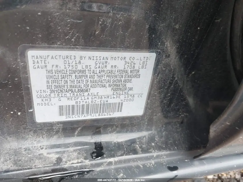 2018 NISSAN VERSA 1.6 SV