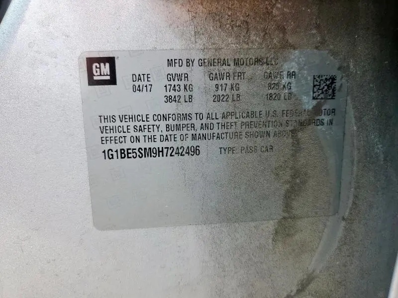 2017 CHEVROLET CRUZE LT  