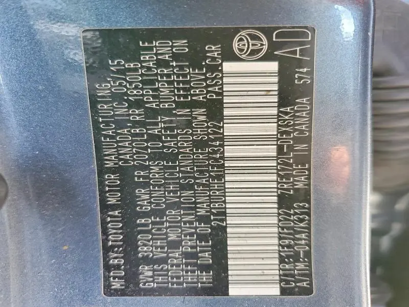 2015 TOYOTA COROLLA S  