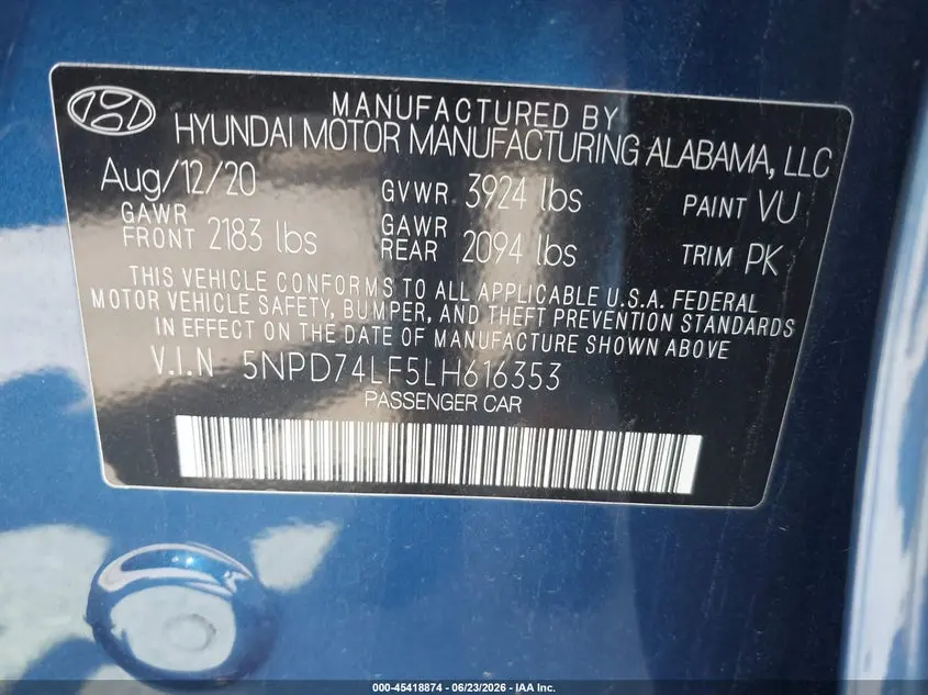 2020 HYUNDAI ELANTRA SE