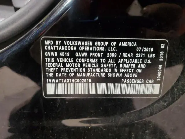 2017 VOLKSWAGEN PASSAT S  