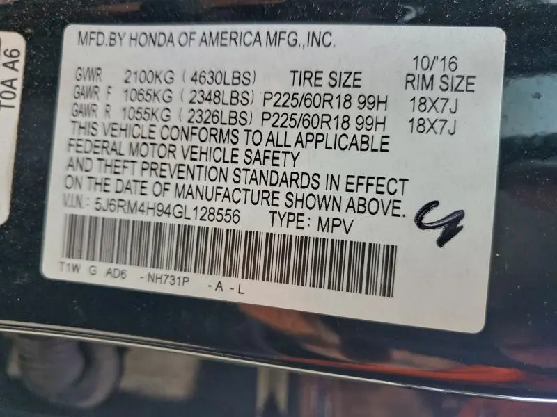 2016 HONDA CR-V TOURING  