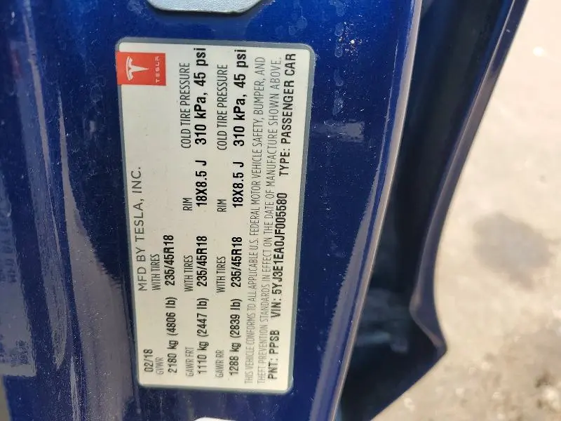2018 TESLA MODEL 3   
