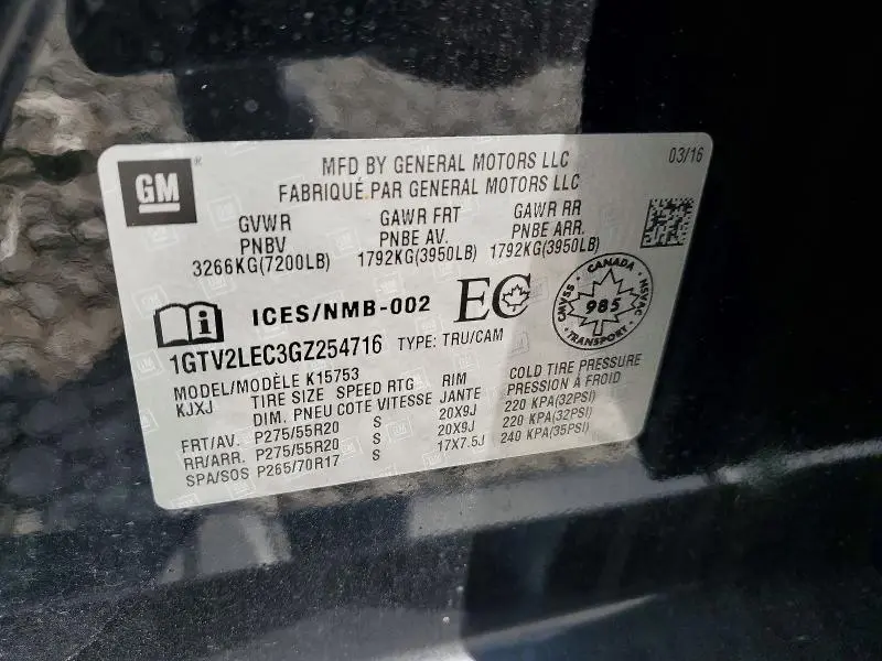 2016 GMC SIERRA K1500  