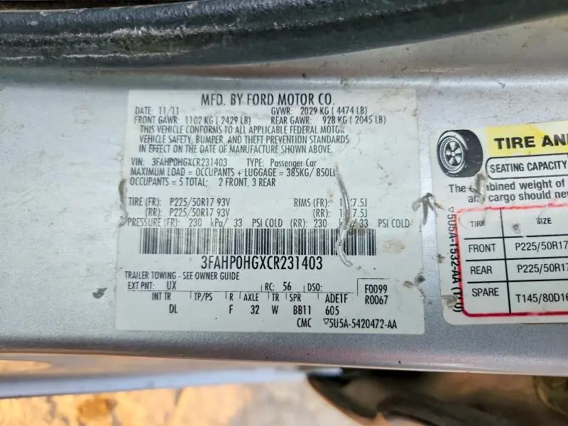 2012 FORD FUSION SE  
