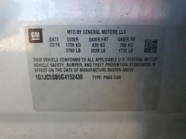 2016 CHEVROLET SONIC LT  