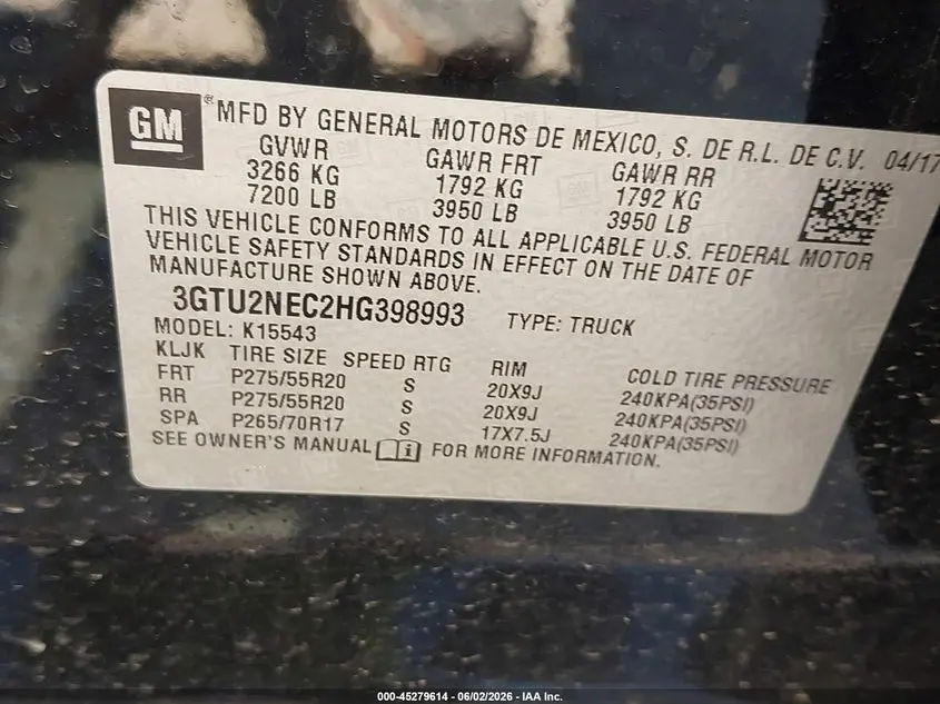 2017 GMC SIERRA 1500 SLT
