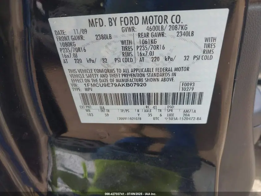 2010 FORD ESCAPE LIMITED