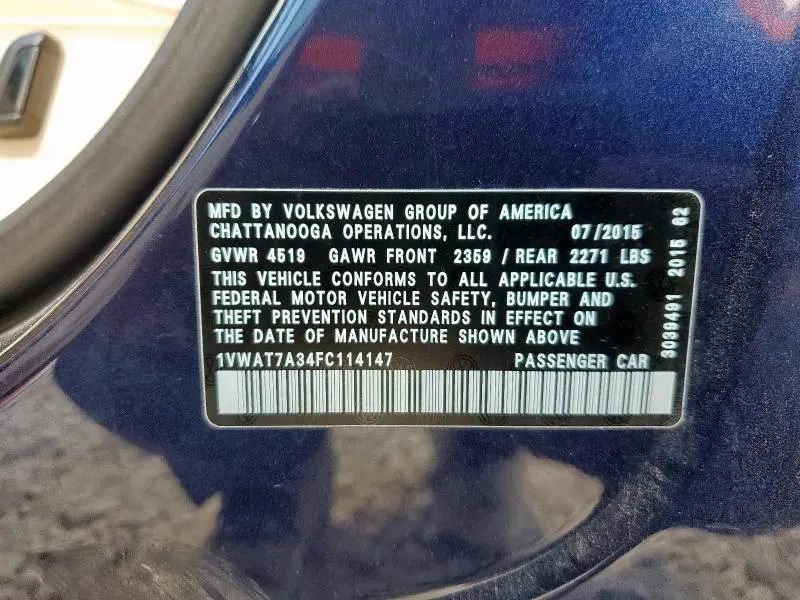 2015 VOLKSWAGEN PASSAT S  