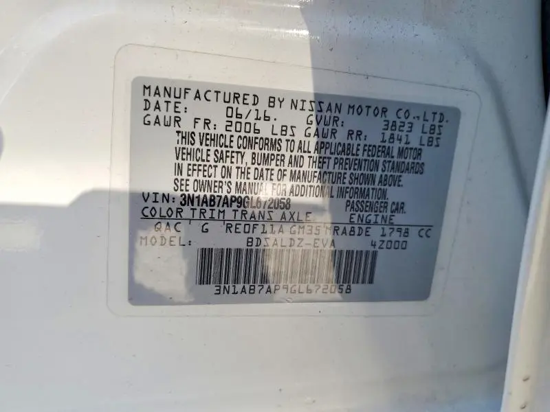 2016 NISSAN SENTRA SV  
