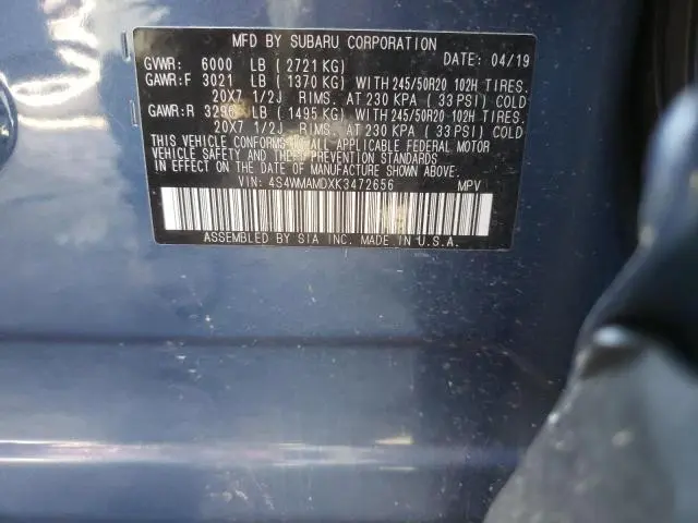 2019 SUBARU ASCENT LIMITED  