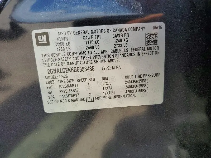 2016 CHEVROLET EQUINOX LT  