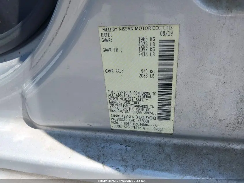 2020 NISSAN ALTIMA S FWD