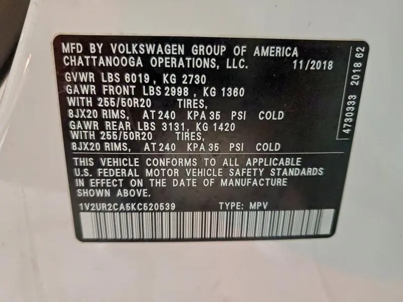 2019 VOLKSWAGEN ATLAS SE  