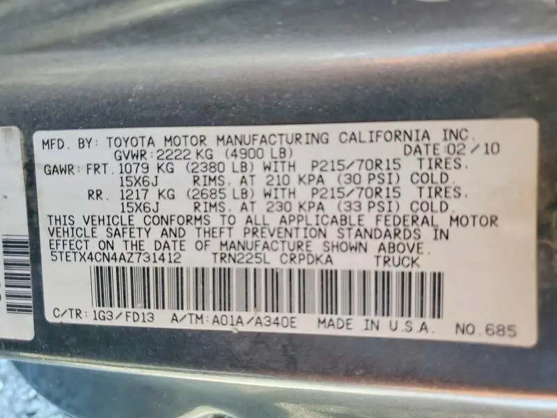 2010 TOYOTA TACOMA BASE  