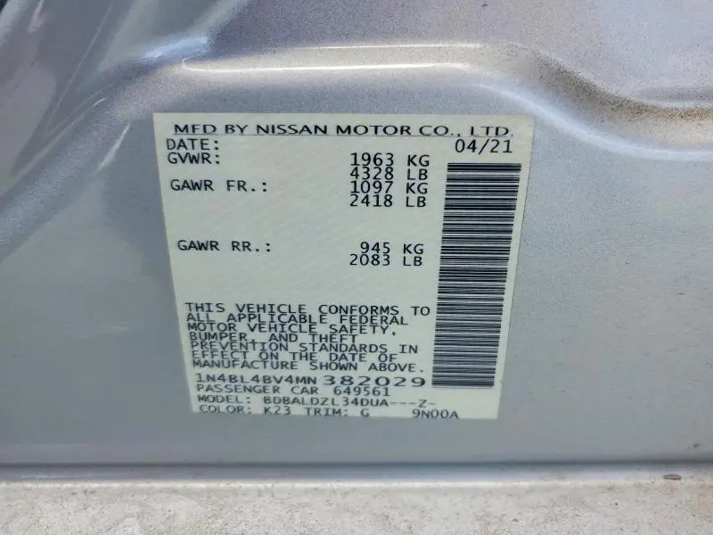 2021 NISSAN ALTIMA S  