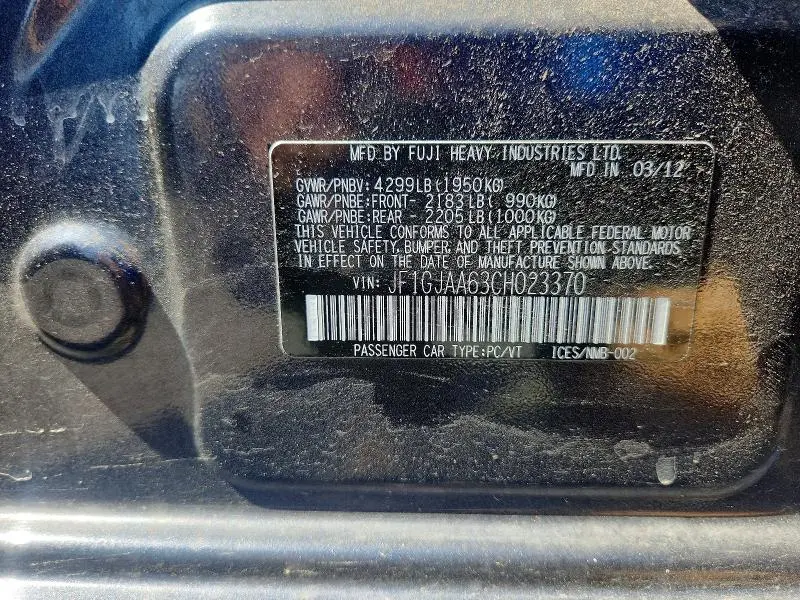 2012 SUBARU IMPREZA   