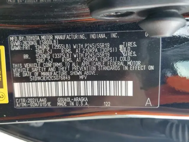 2012 TOYOTA HIGHLANDER LIMITED  