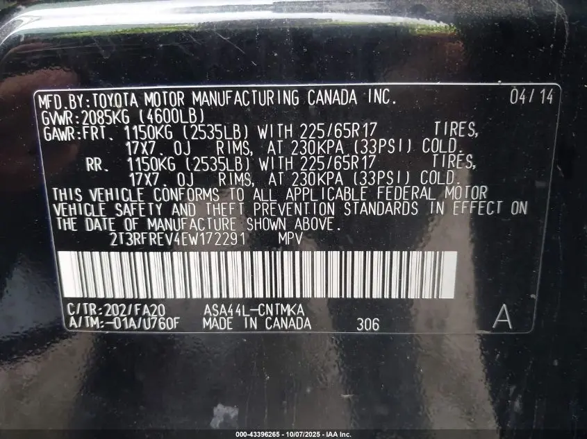 2014 TOYOTA RAV4 XLE