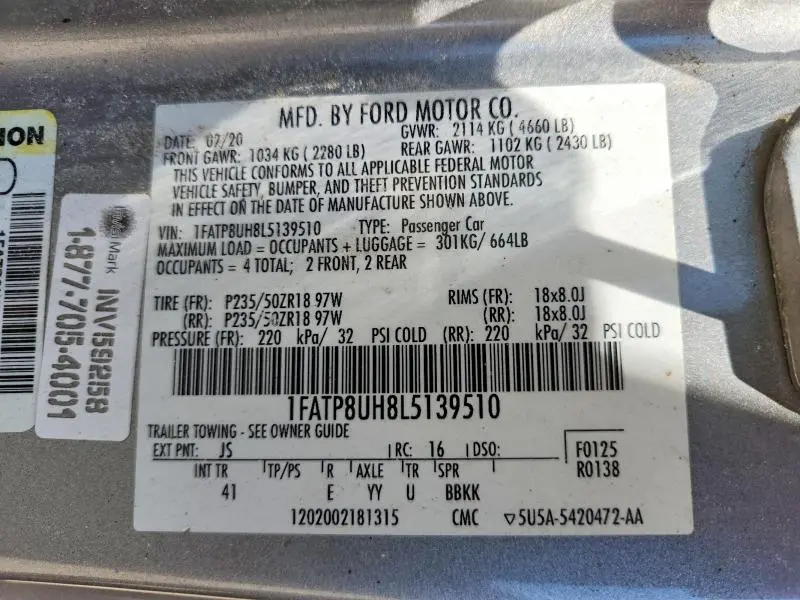 2020 FORD MUSTANG   