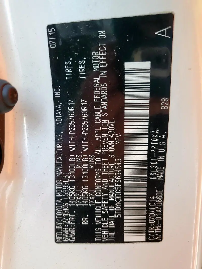 2015 TOYOTA SIENNA XLE  