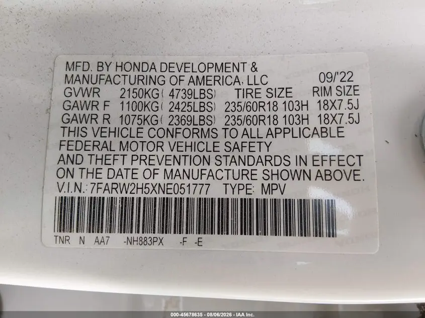2022 HONDA CR-V AWD EX