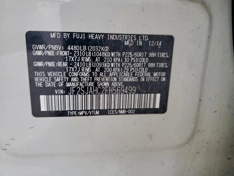 2015 SUBARU FORESTER 2.5I LIMITED  