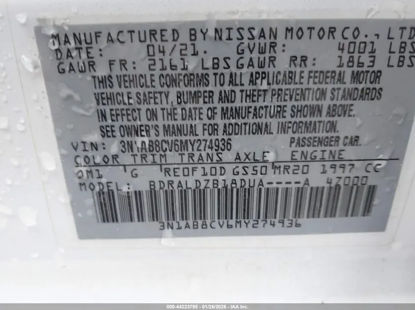2021 NISSAN SENTRA SV XTRONIC CVT