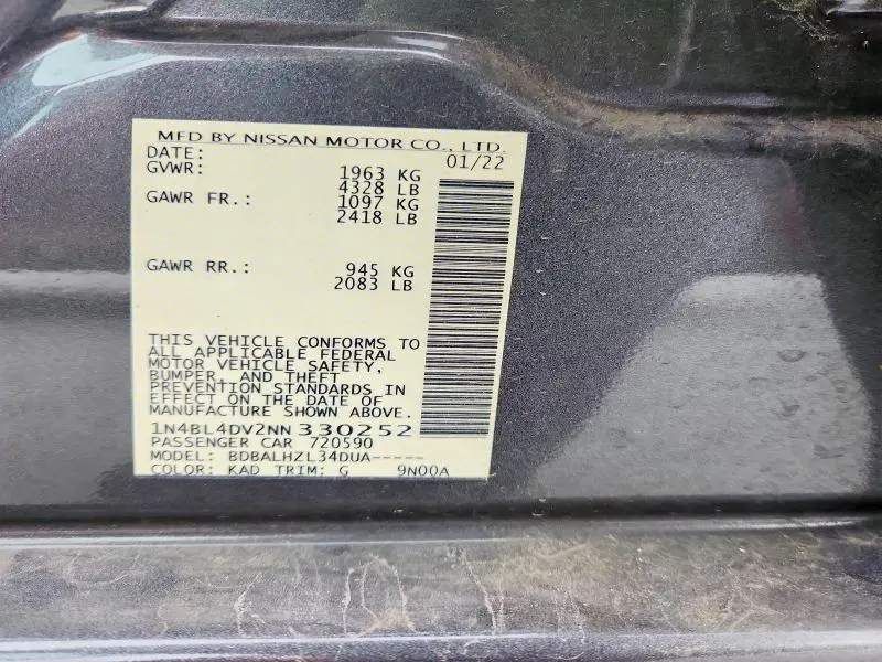 2022 NISSAN ALTIMA SV  