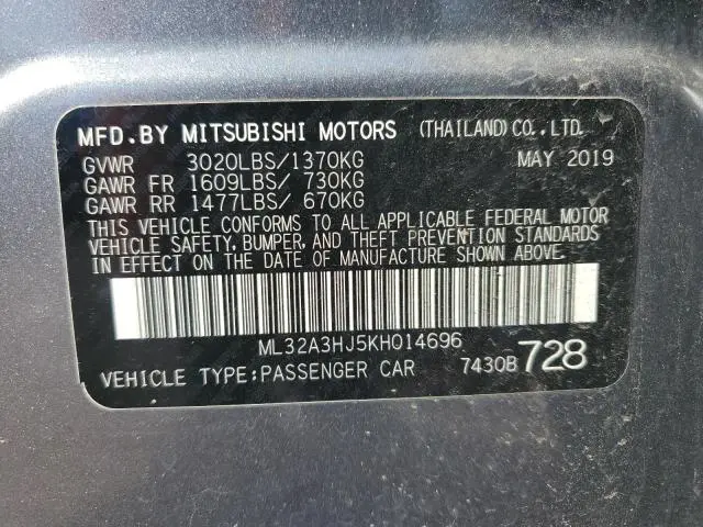 2019 MITSUBISHI MIRAGE ES  