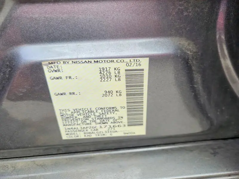 2016 NISSAN ALTIMA 2.5 S  