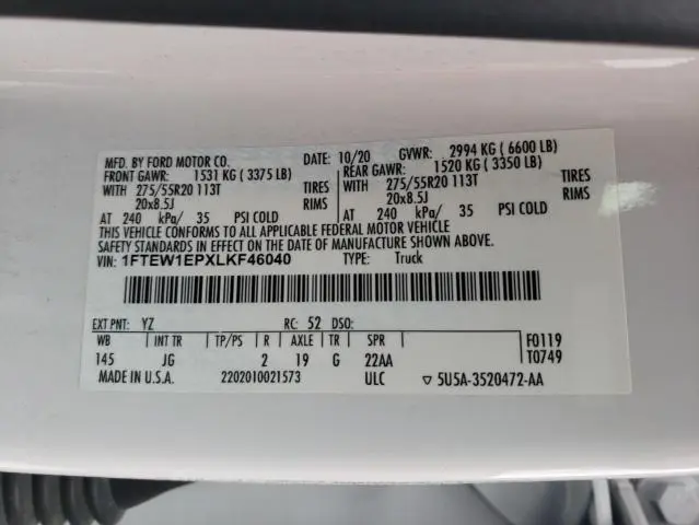 2020 FORD F150 SUPERCREW