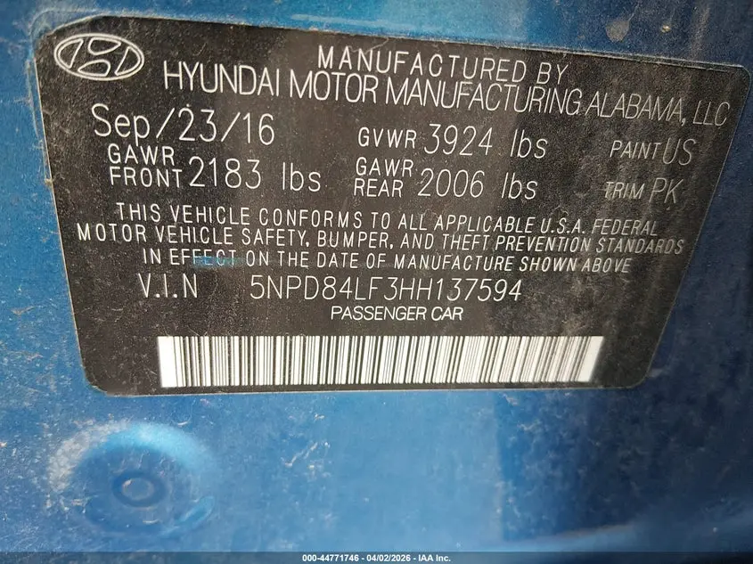 2017 HYUNDAI ELANTRA SE