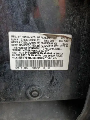 2011 HONDA PILOT EXLN  