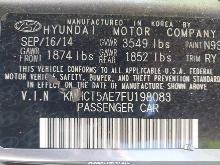 2015 HYUNDAI ACCENT GS