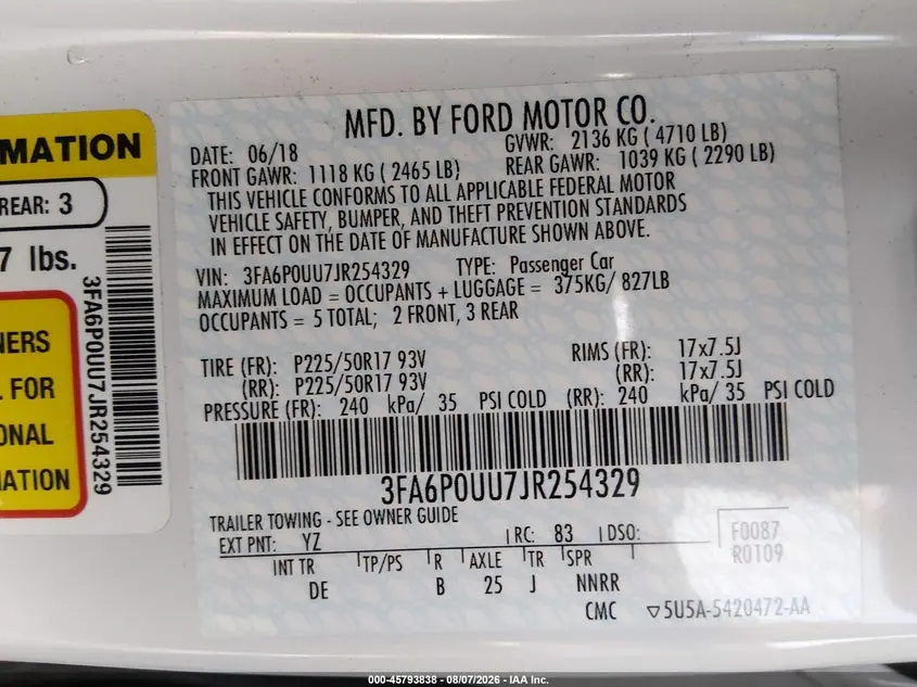 2018 FORD FUSION HYBRID S