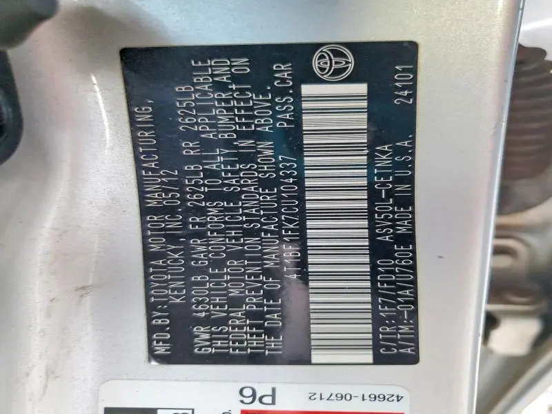 2012 TOYOTA CAMRY BASE  